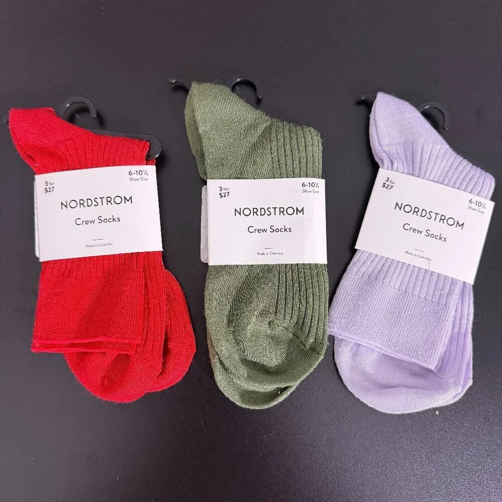 Nordstrom Ultra Soft Crew Socks Set Red Green Lavender